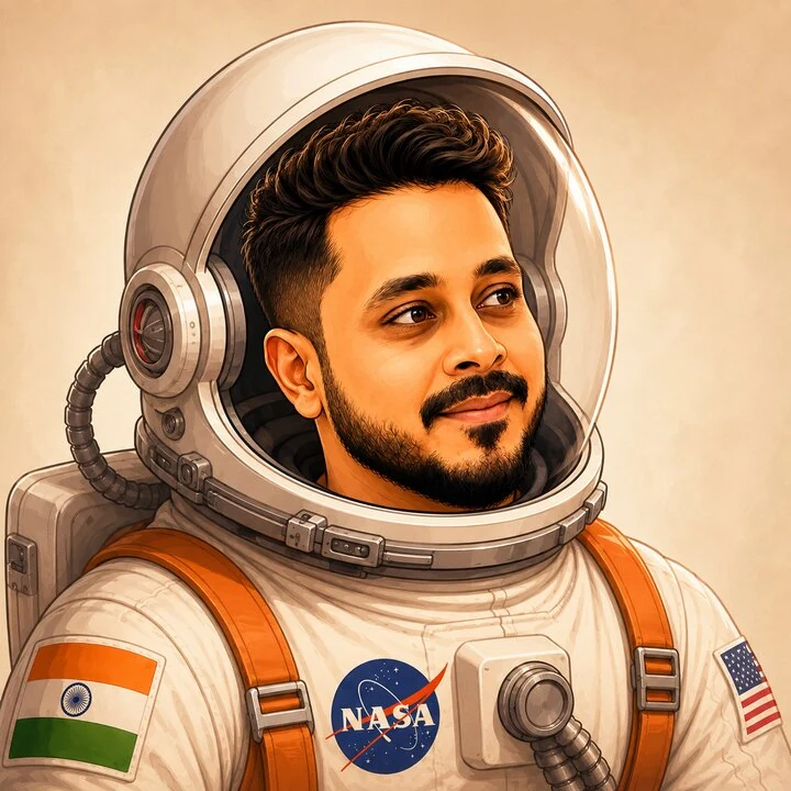 Illustrated astronaut portrait of Diptava Ghosh